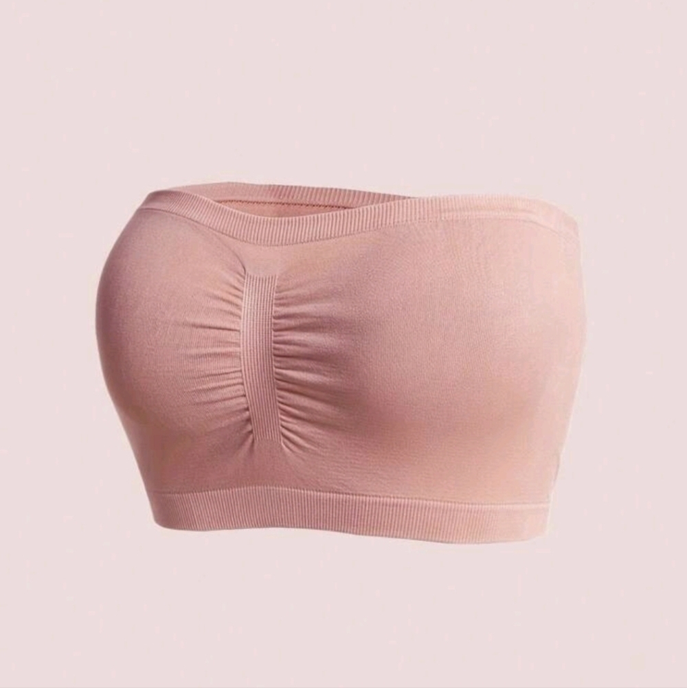 Peachy/ Pink Bandeau Strapless/Wireless Bra With Uniboob Separation - Picture 1 of 3